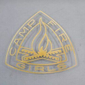 Camp Fire Girls Plate Vintage Smoked Grey Glass Triangle Tray with Logo RARE